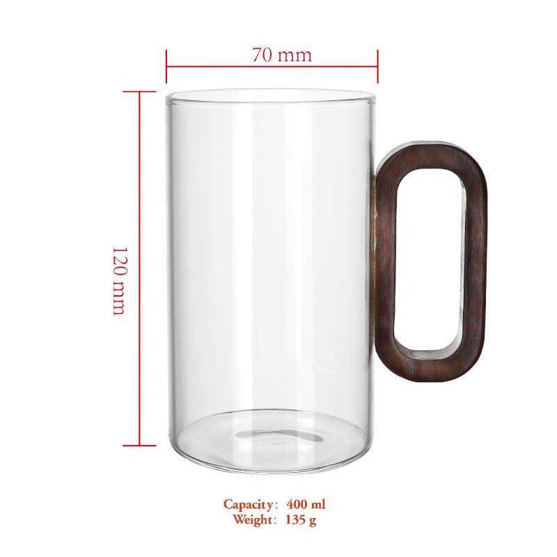 400ML high borosilicate glass cup with wooden handle