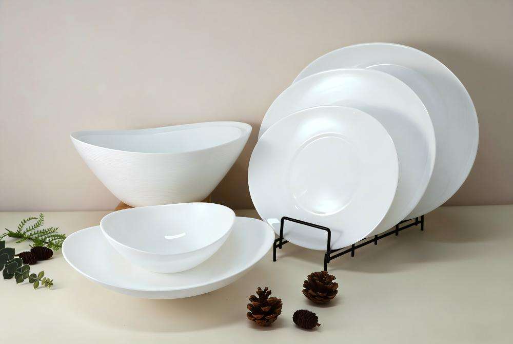 Classic white opal glass tableware- GOLD INGOT series (9)