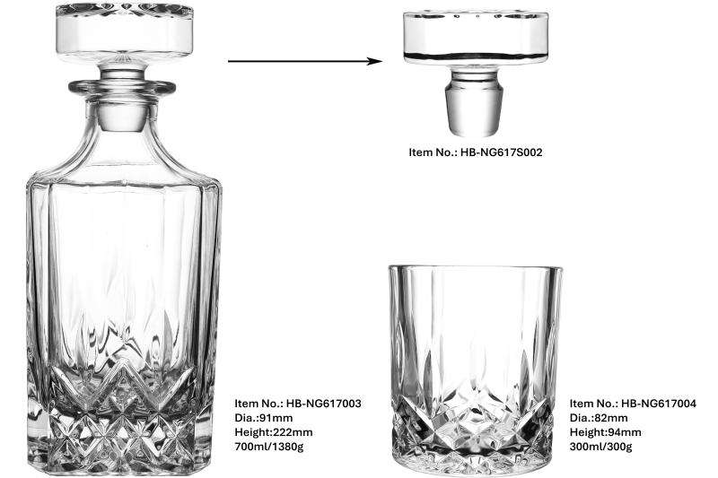 Hot sale glass whisky decanter set with dimond texture for home&bar use-Support logo customization