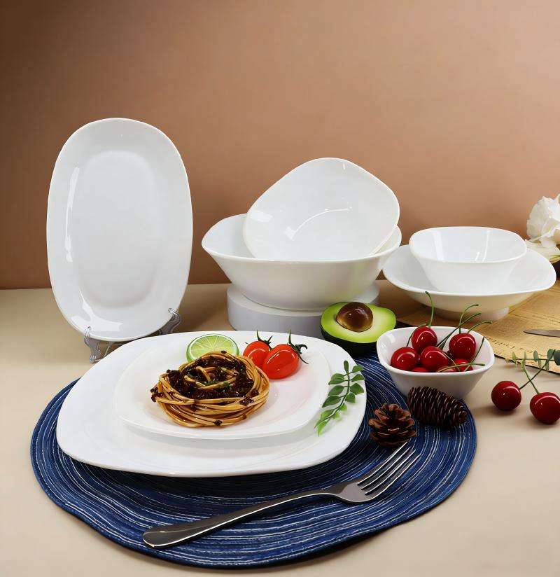 Machine press white opal glass tableware- SQUARE series (7)