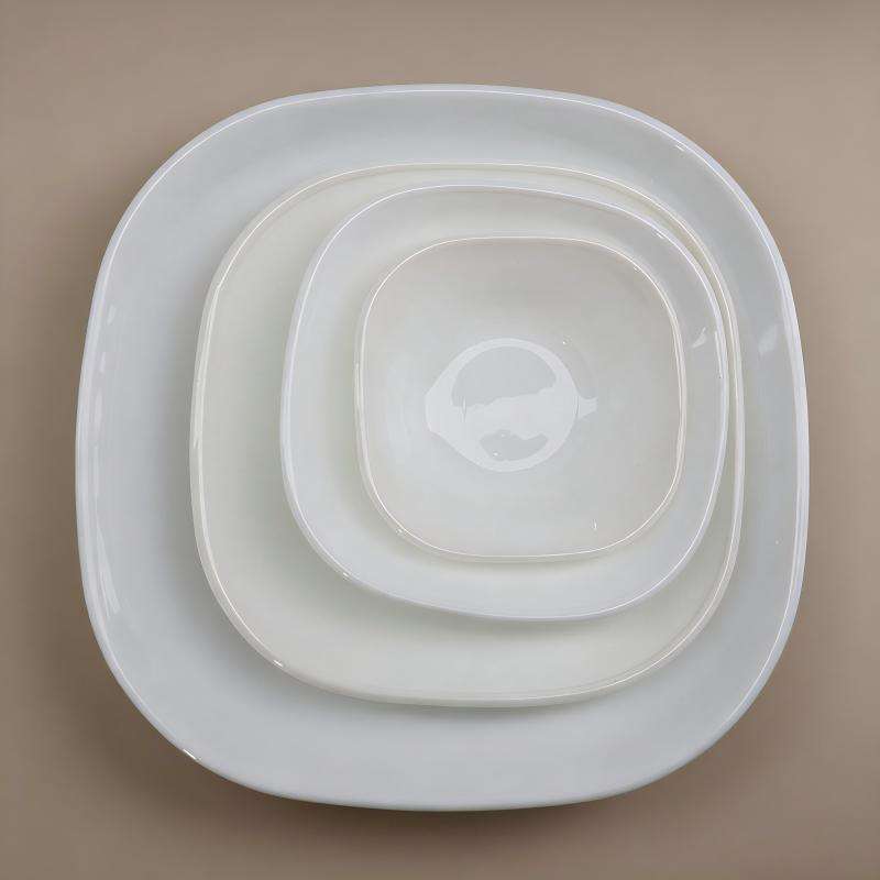 Machine press white opal glass tableware- SQUARE series (9)