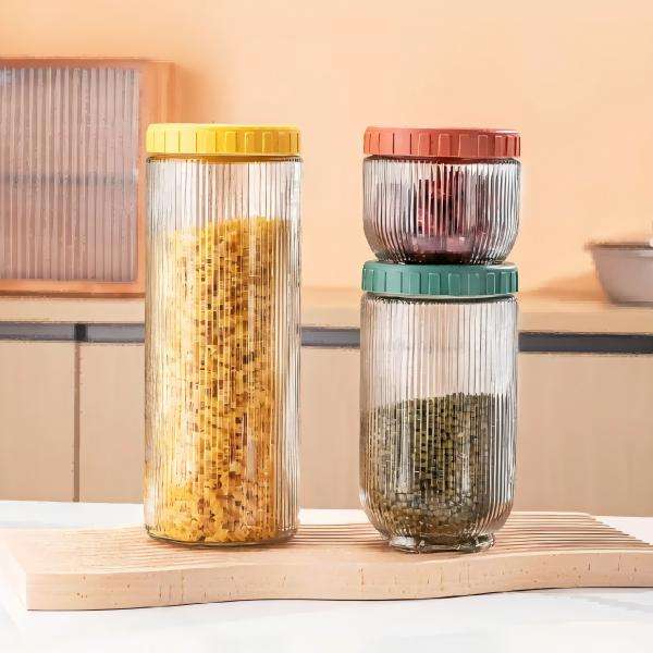 Cat paw patterned glass storage jar with Vertical texture, stackable design, creative kitchen container for snacks and nuts (1)