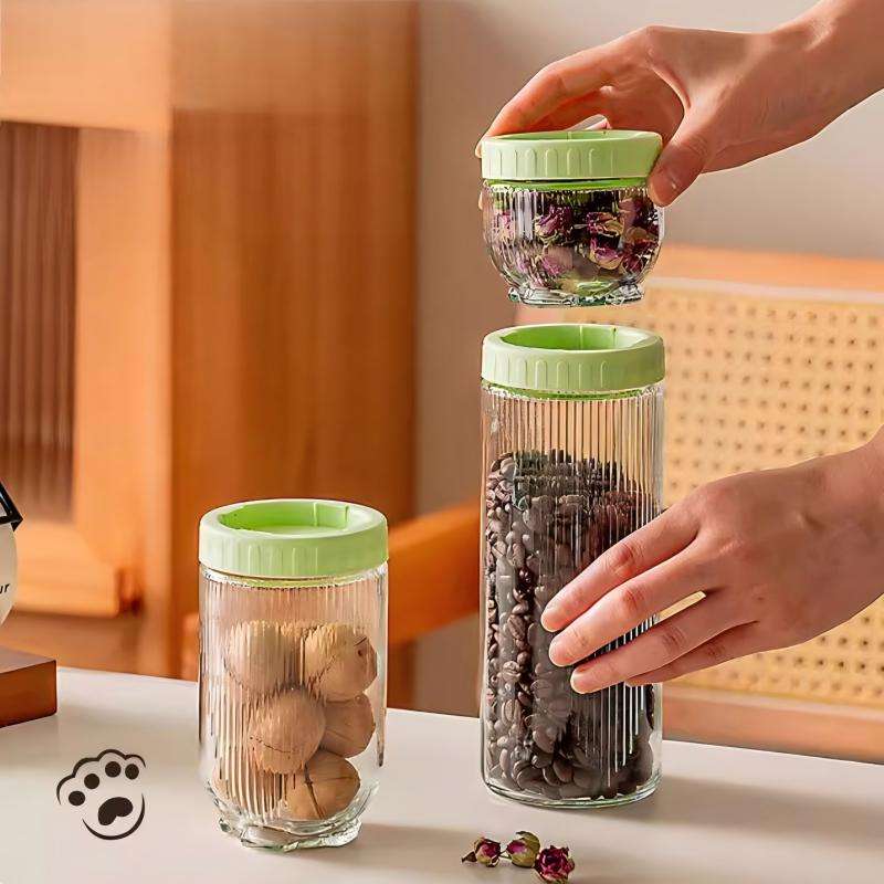 Cat paw patterned glass storage jar with Vertical texture, stackable design, creative kitchen container for snacks and nuts (2)