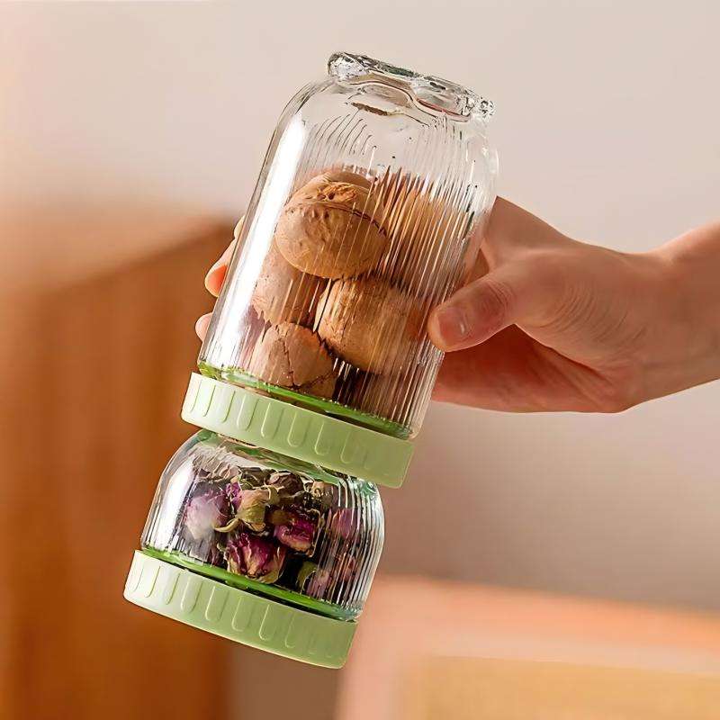 Cat paw patterned glass storage jar with Vertical texture, stackable design, creative kitchen container for snacks and nuts (3)