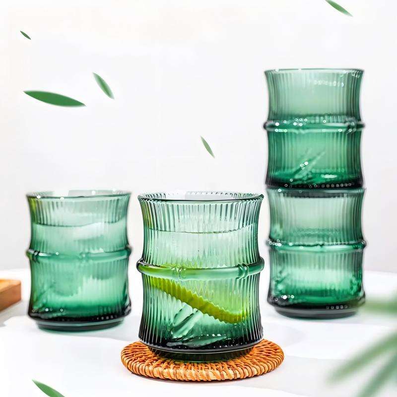 Dark Green Bamboo Pattern Cup Set with bamboo leaf relief, stackable for easy storage (1)