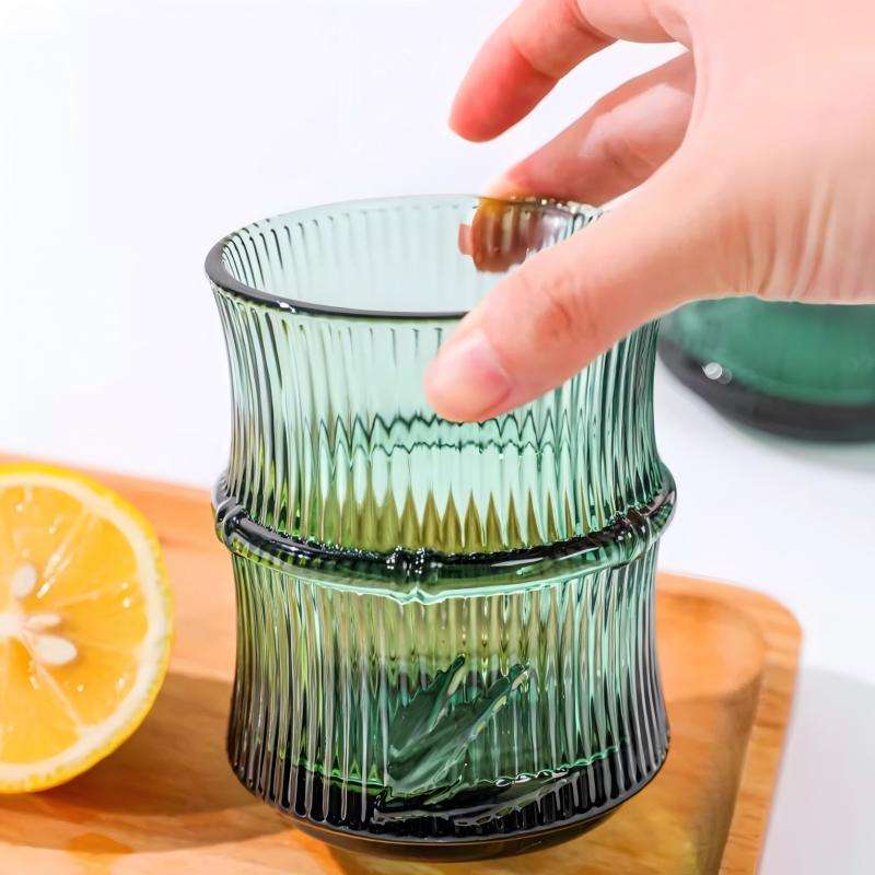 Dark Green Bamboo Pattern Cup Set with bamboo leaf relief, stackable for easy storage (2)