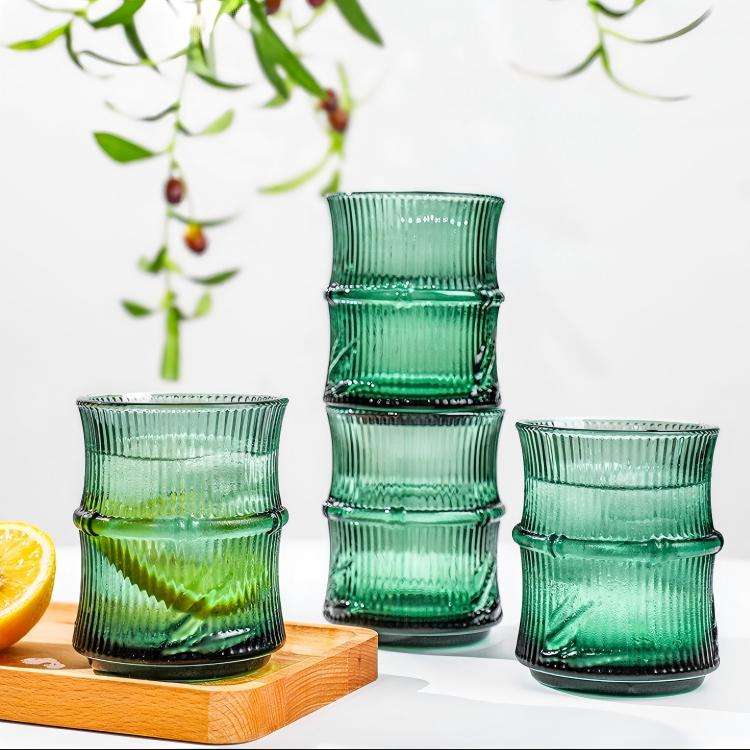 Dark Green Bamboo Pattern Cup Set with bamboo leaf relief, stackable for easy storage (5)