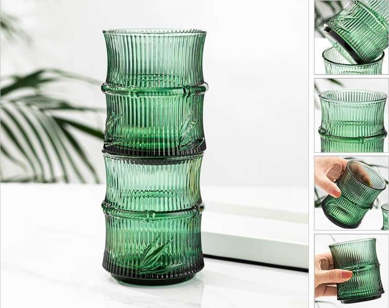 Dark Green Bamboo Pattern Cup Set with bamboo leaf relief, stackable for easy storage (7)