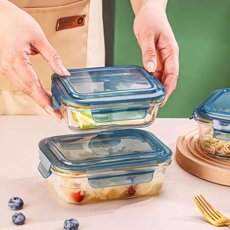 Rectangular high borosilicate glass food storage containers, 3 sizes available (2)