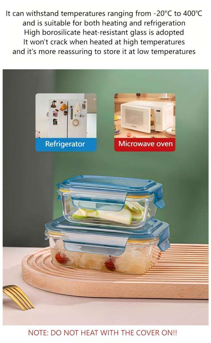 Rectangular high borosilicate glass food storage containers, 3 sizes available (3)