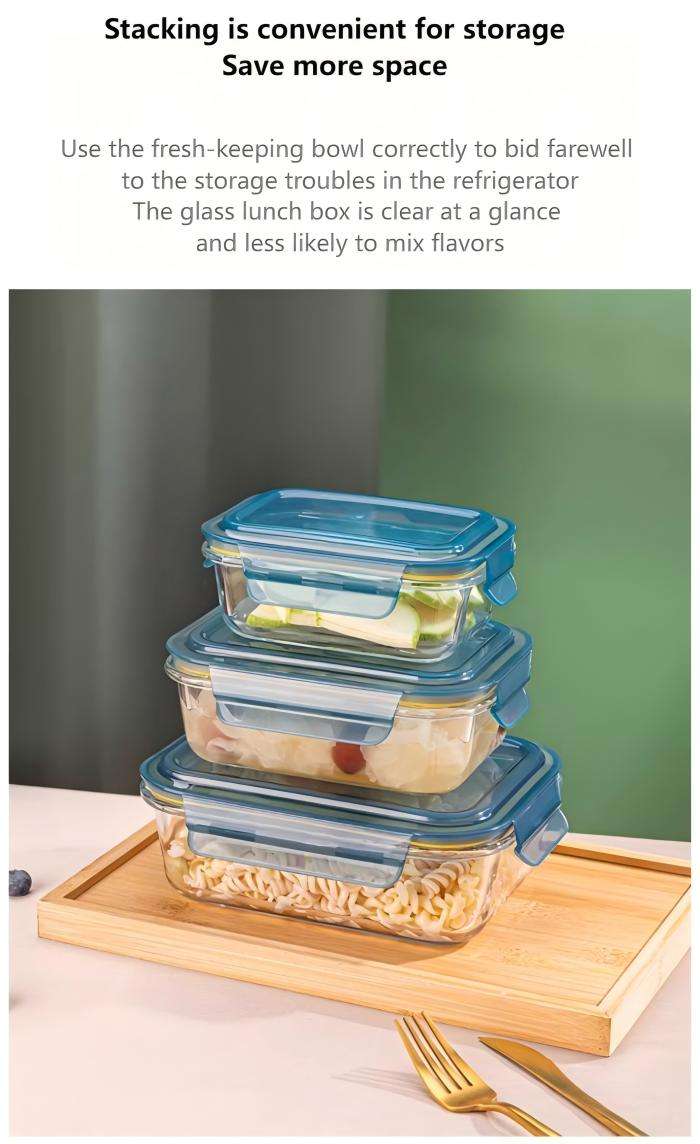 Rectangular high borosilicate glass food storage containers, 3 sizes available (6)Rectangular high borosilicate glass food storage containers, 3 sizes available (6)
