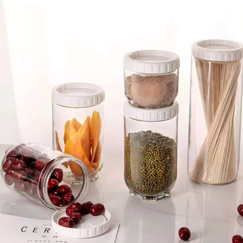 Transparent glass storage jars with cute cat paw design, creative stackable kitchen containers for snacks and nuts (2)