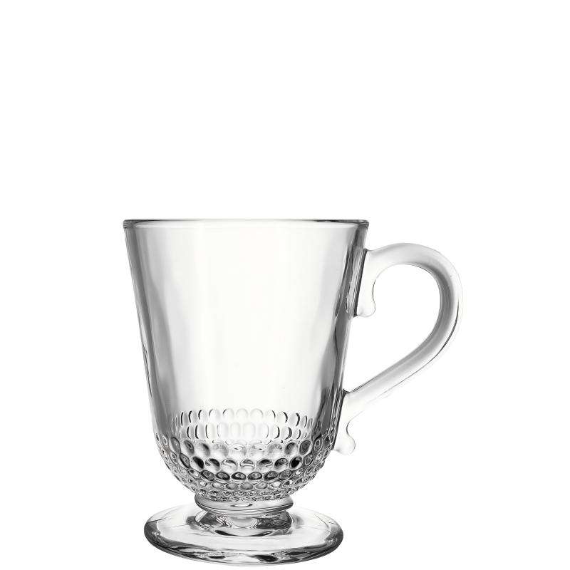 Ear Handle Footed Soda-Lime Glass cup, 3 Pattern Designs Available (1)