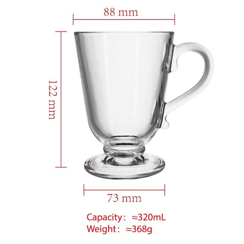 Ear Handle Footed Soda-Lime Glass cup, 3 Pattern Designs Available (10)