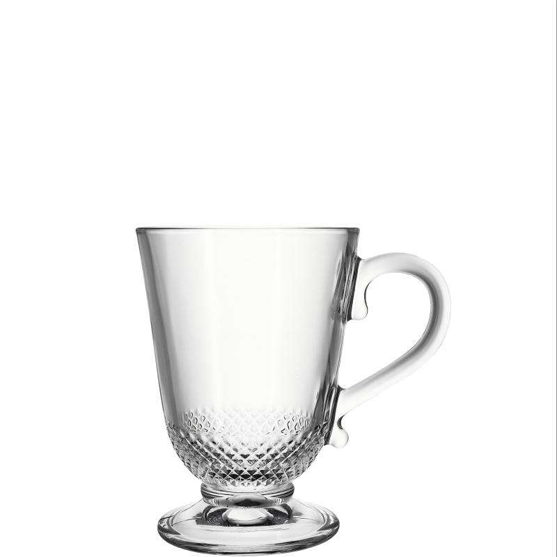 Ear Handle Footed Soda-Lime Glass cup, 3 Pattern Designs Available (3)