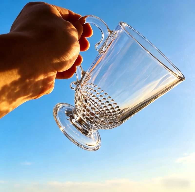 Ear Handle Footed Soda-Lime Glass cup, 3 Pattern Designs Available (6)