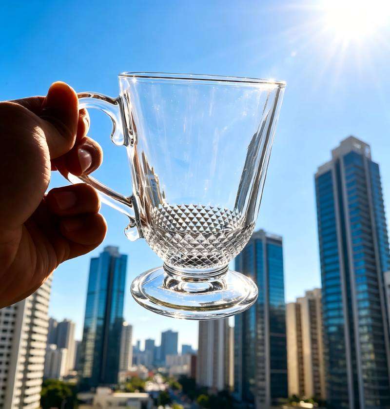 Ear Handle Footed Soda-Lime Glass cup, 3 Pattern Designs Available (8)