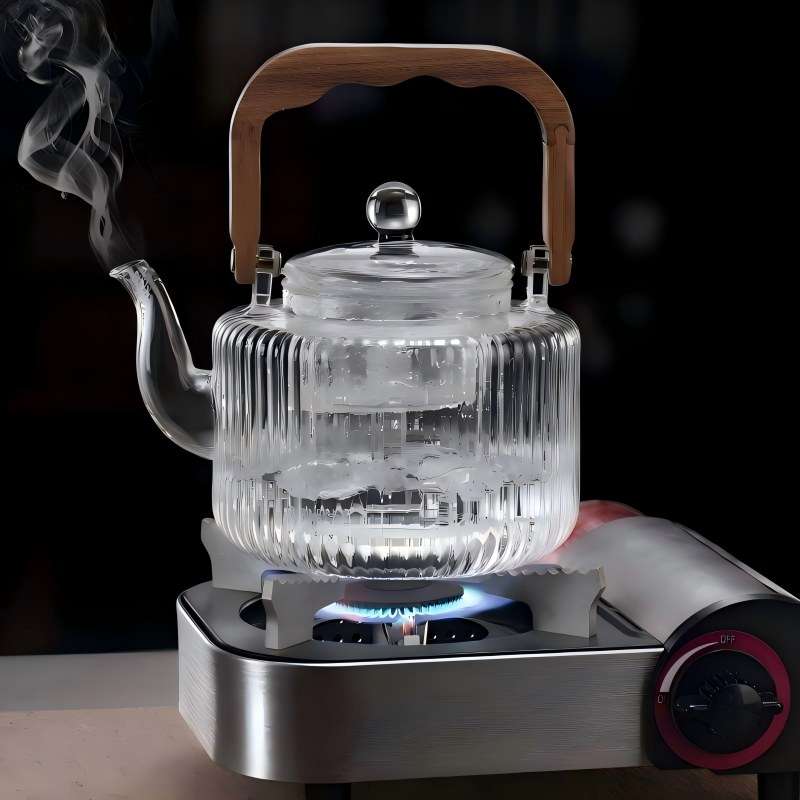 High Borosilicate Glass Teapot with Wooden Heatproof Handle, Glass&Stainless Steel Inner Infuser, Open Flame Compatible (4)