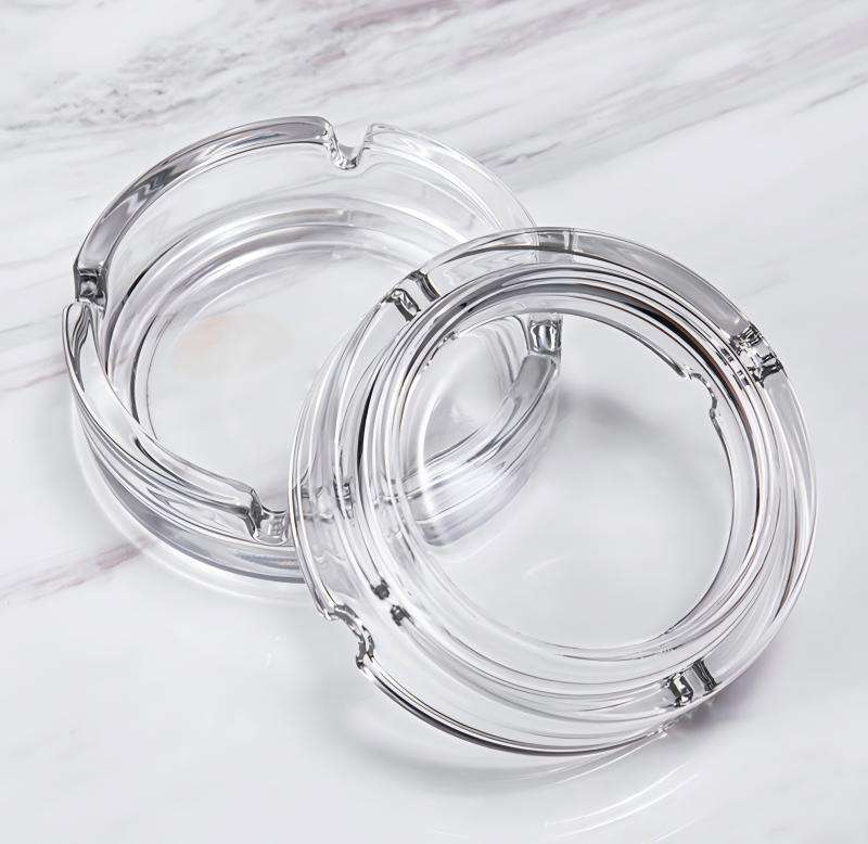 High-quality Machine-Made 10.5 cm Soda-Lime Glass Ashtray, Customizable with Logo and Patterns (2)