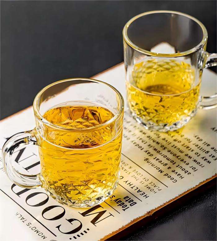Premium Machine-Produced 225ml Soda-Lime Glass Cup Featuring Diamond Embossed Texture (3)