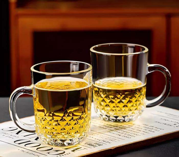 Premium Machine-Produced 225ml Soda-Lime Glass Cup Featuring Diamond Embossed Texture (4)