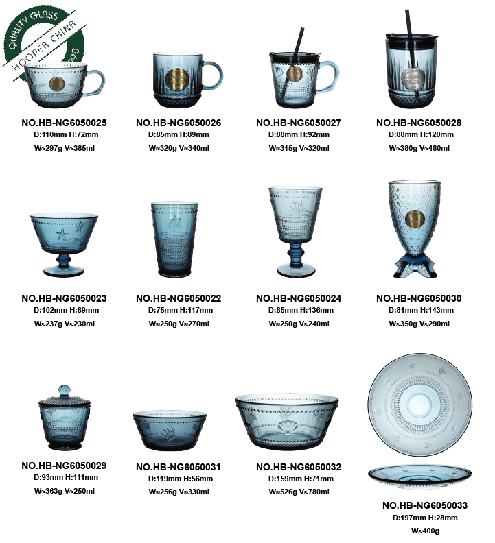 Deep Navy Tinted Ocean-Style Glass Tableware, Custom Logo Available (2)