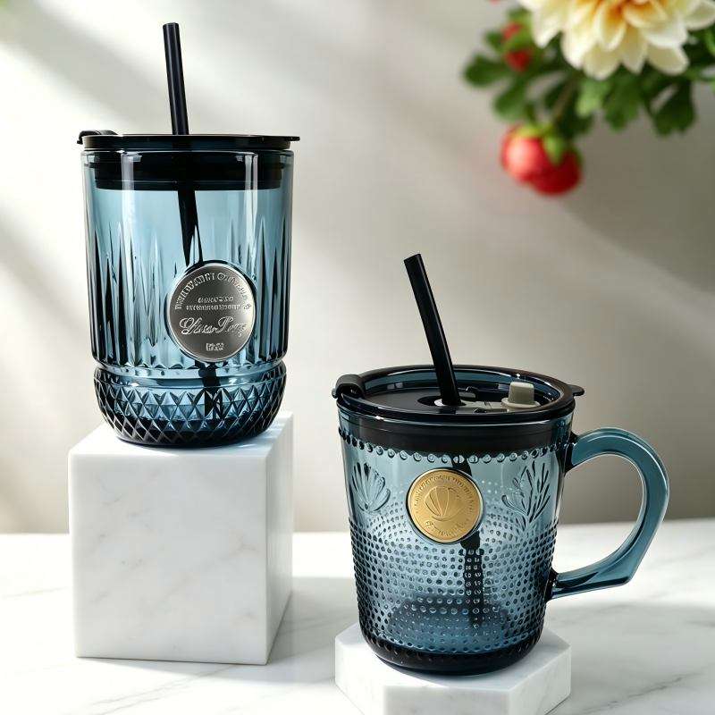 Deep Navy Tinted Ocean-Style Glass Tableware, Custom Logo Available (4)