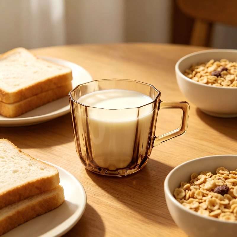 Minimalist Breakfast Milk Cup with Geometric Rim, Custom Spray Coating Available (2)
