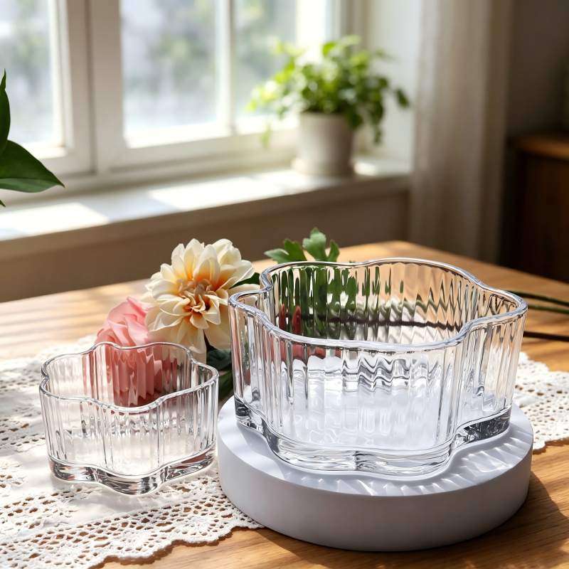 Premium Soda-Lime Glass Series in Lovely Floral Shape with Vertical Ribbed Texture (4)