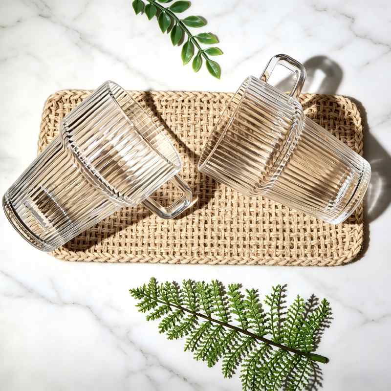 Premium Soda-Lime Glass Stackable Cups, Available in Two Styles Clear Smooth & Vertical Striped (1)