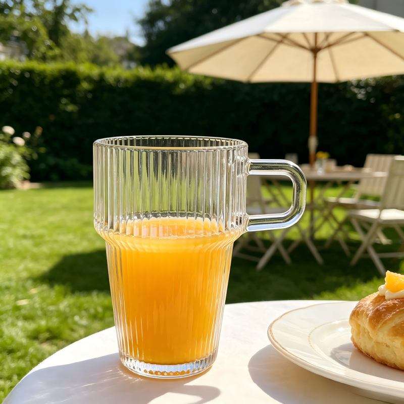 Premium Soda-Lime Glass Stackable Cups, Available in Two Styles Clear Smooth & Vertical Striped (11)