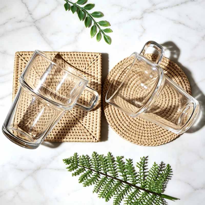 Premium Soda-Lime Glass Stackable Cups, Available in Two Styles Clear Smooth & Vertical Striped (4)