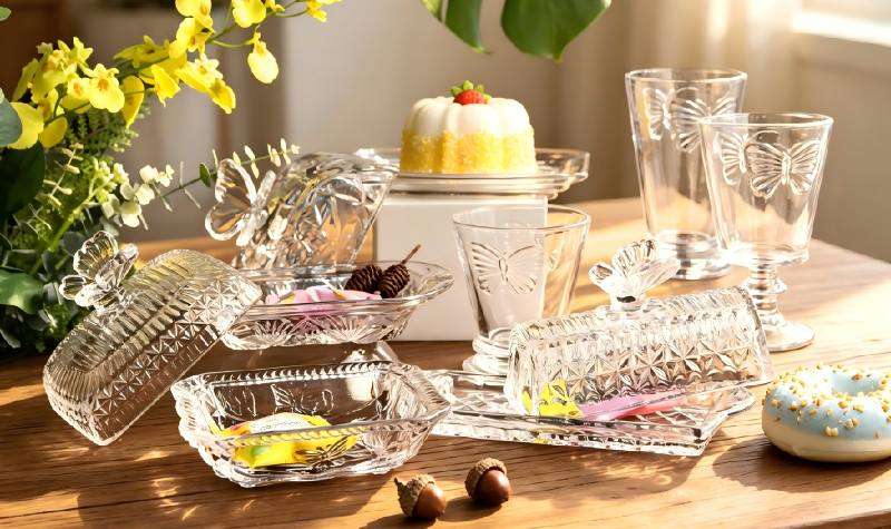 3 Styles Ultra-White Soda-Lime Glass Cups with Embossed Butterfly Pattern (4)