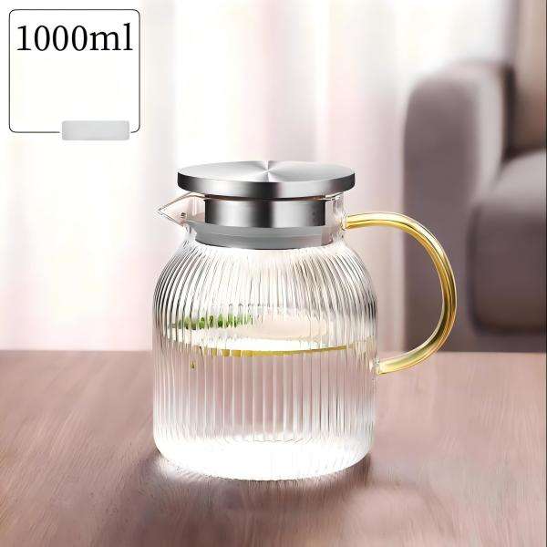 Bestselling Premium Borosilicate Glass Water Pitcher with Vertical Embossed Patterns & 304 Stainless Steel Lid (1)