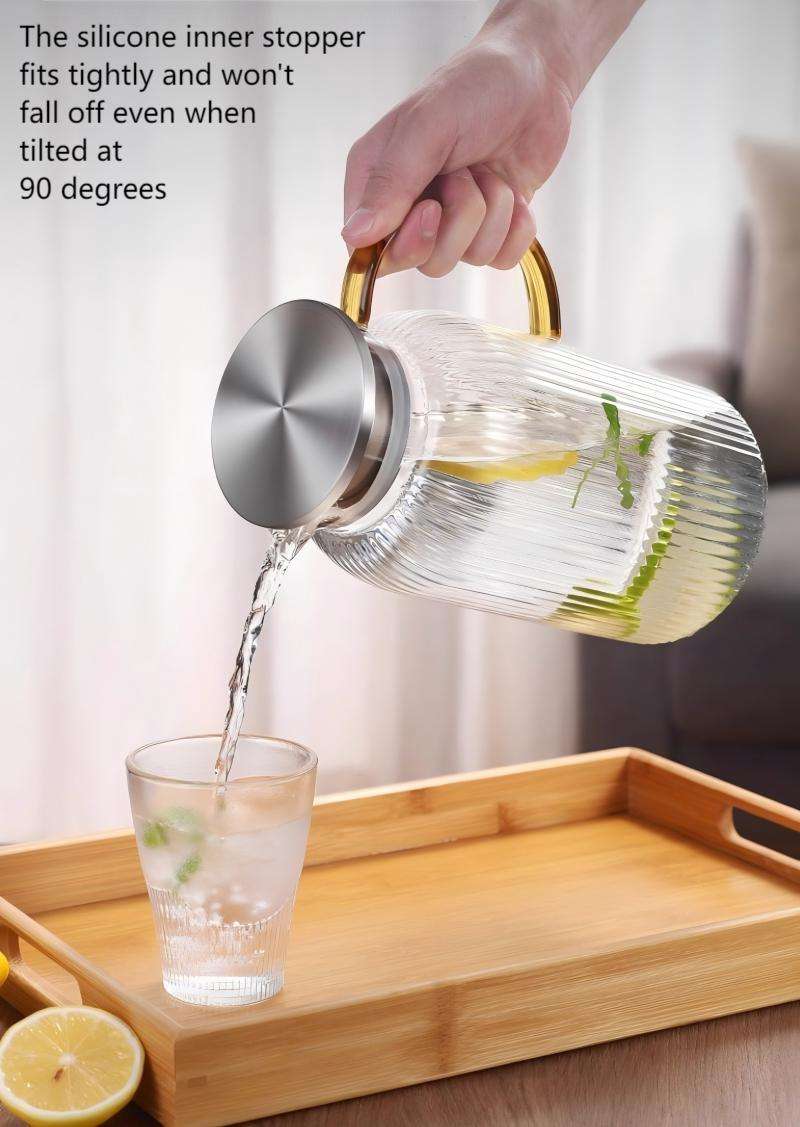 Bestselling Premium Borosilicate Glass Water Pitcher with Vertical Embossed Patterns & 304 Stainless Steel Lid (13)