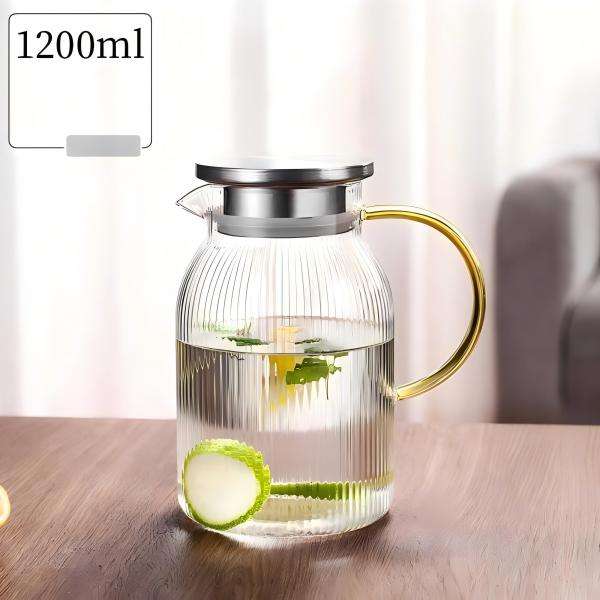 Bestselling Premium Borosilicate Glass Water Pitcher with Vertical Embossed Patterns & 304 Stainless Steel Lid (2)