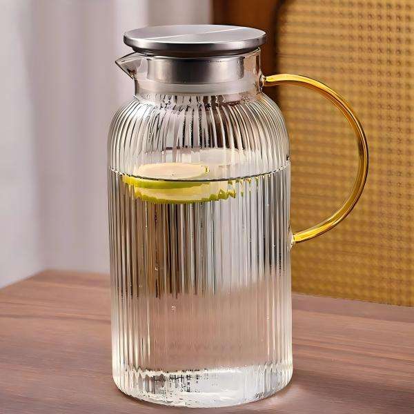 Bestselling Premium Borosilicate Glass Water Pitcher with Vertical Embossed Patterns & 304 Stainless Steel Lid (6)