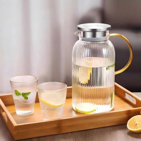 Bestselling Premium Borosilicate Glass Water Pitcher with Vertical Embossed Patterns & 304 Stainless Steel Lid (8)