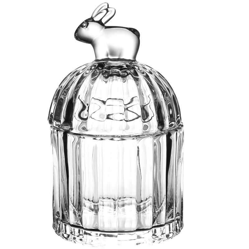 Super White Soda-Lime Glass Easter Candy Jars with Bunny Handles