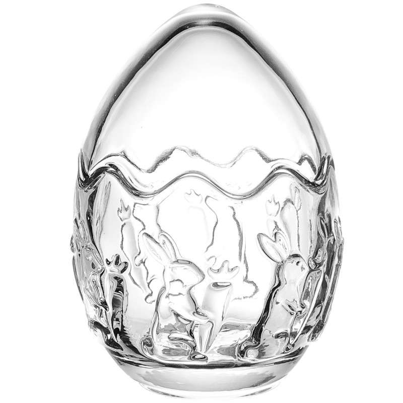 Super White Soda-Lime Glass Easter Egg Candy Jars with Rabbit Relief Patterns