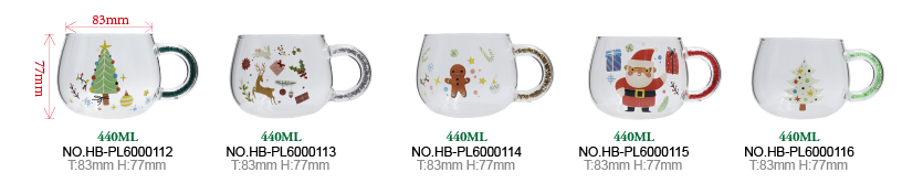 Heat Resistant High Borosilicate Glass Cups with Handles Filled with Colorful Rhinestone Chips & Exquisite Christmas Decals (2)