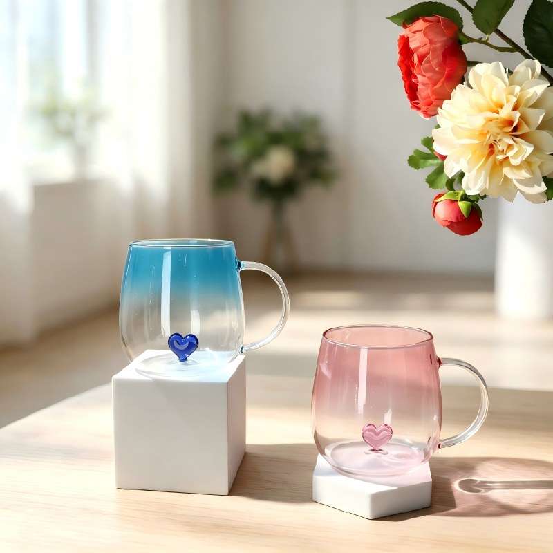 Lovely High Borosilicate Glass Cups with Heart-Shaped Inner Linings & Gradient Spray Coating (3)