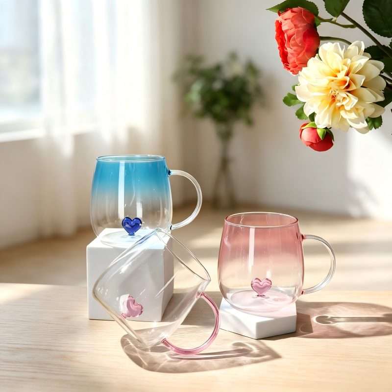 Lovely High Borosilicate Glass Cups with Heart-Shaped Inner Linings & Gradient Spray Coating (4)