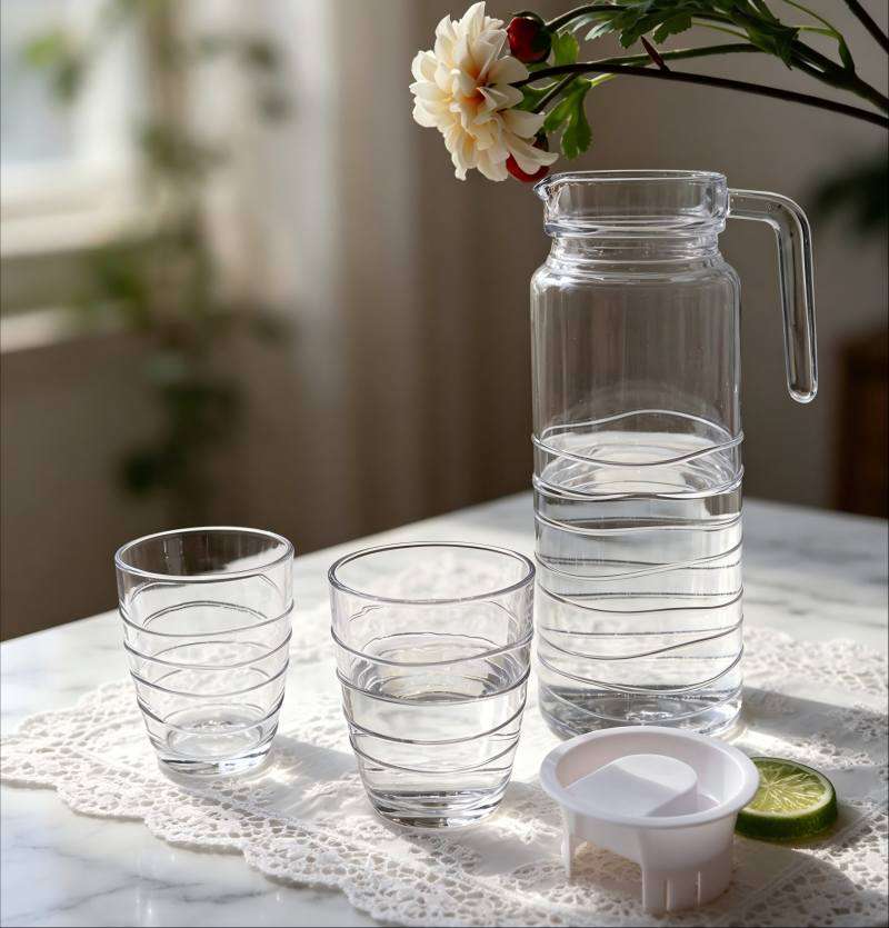 Machine-Made Soda-Lime Glass Drinkware Set, Wavy Texture Series (1)