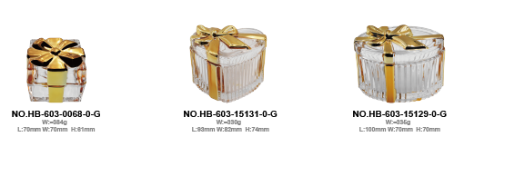 Three Shapes Decorative Candy Storage Boxes, Vertical Stripe Ultra-Clear White Glass with Sprayed Gold Bow Pattern (1)
