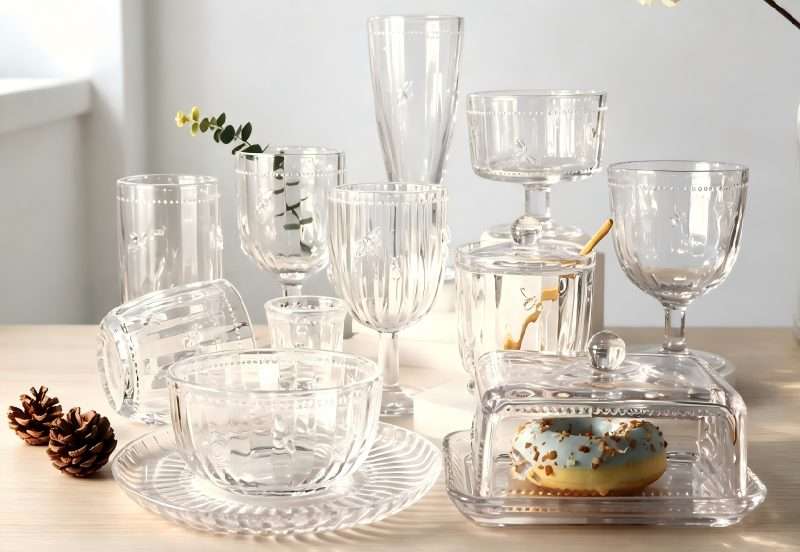 Ultra-Clear White Glass Collection, Bee Theme, Elegant Table Decoration (3)