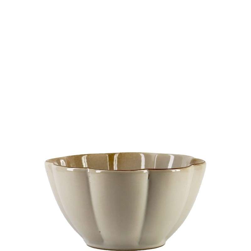 Beige Glazed Stoneware Set with Scalloped Petal Rim (5)