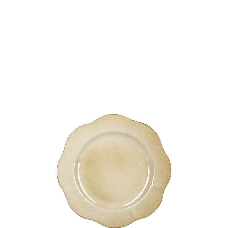 Beige Glazed Stoneware Set with Scalloped Petal Rim (6)