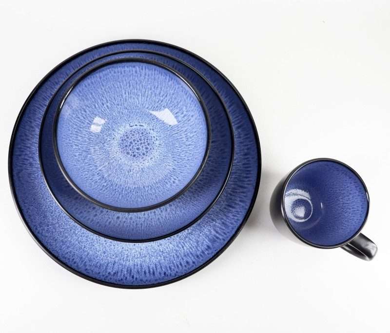 Black‑Blue Ombre Glazed Stoneware Set (6)