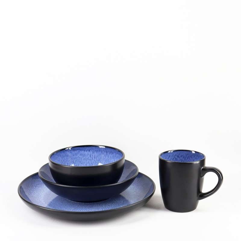 Black‑Blue Ombre Glazed Stoneware Set (7)